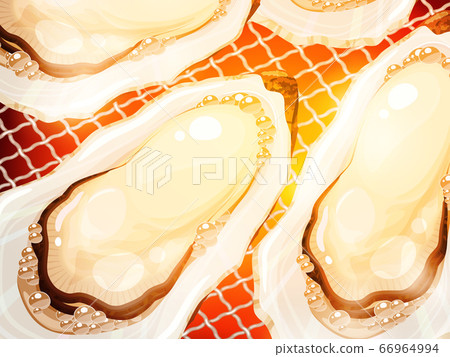牡蠣在烤架上烤的背景插圖_海鮮烤_熱 牡蠣在烤架上烤的背景插圖_海鮮烤_熱 66964994