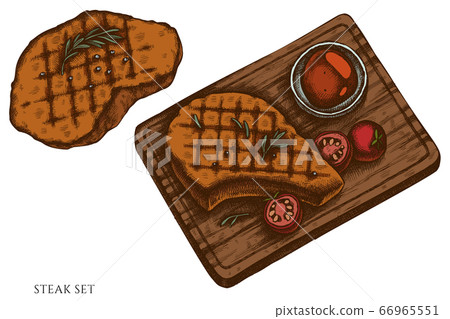 Vector set of hand drawn colored steak 66965551