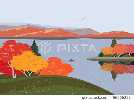 Autumn mountains lake landscape flat vector Autumn mountains lake landscape flat vector 66966231