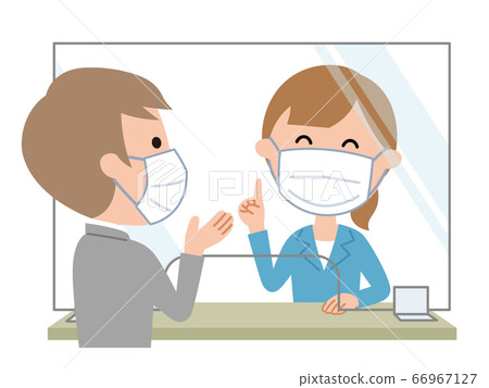 Reception desk Installed acrylic plate to prevent virus infection 66967127