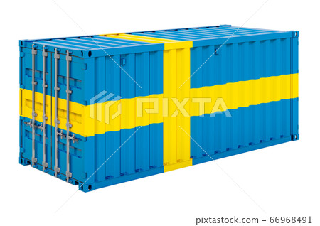 Cargo container with Swedish flag, 3d rendering Cargo container with Swedish flag, 3d rendering 66968491