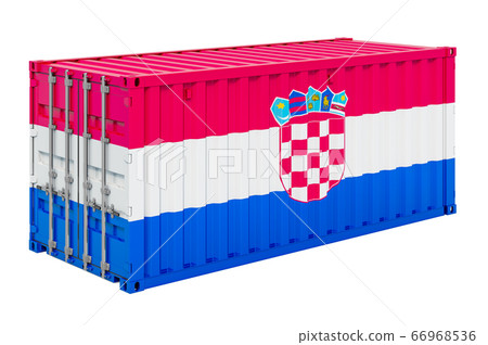 Cargo container with Croatian flag, 3d rendering 66968536