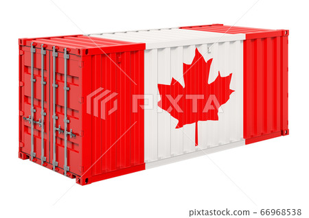 Cargo container with Canadian flag, 3d rendering Cargo container with Canadian flag, 3d rendering 66968538