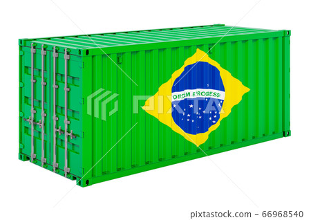 Cargo container with Brazilian flag, 3d rendering 66968540