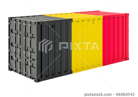 Cargo container with Belgian flag, 3d rendering 66968542