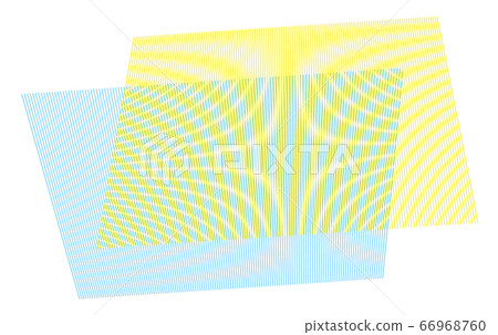 Moire pattern by two overlapping yellow and blue lined planes. Moire or interference patterns on black background. Vector illustration. Moire pattern by two overlapping yellow and blue lined planes. Moire or interference patterns on black background. Vector illustration. 66968760