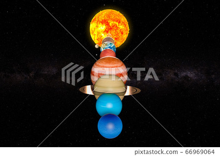 Parade of planets, appulse. 3D rendering 66969064