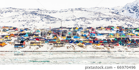 Arctic city center panorama with colorful Inuit Arctic city center panorama with colorful Inuit 66970496