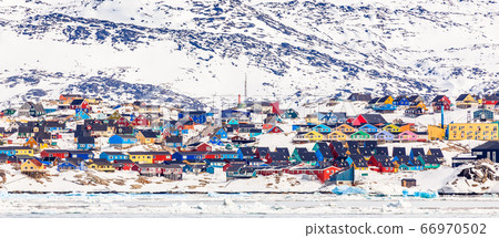 Arctic city center panorama with colorful Inuit 66970502