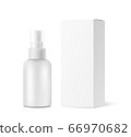 Spray bottle with transparent cap, cardboard box mockup isolated on white background, Front view.Vector illustration 66970682