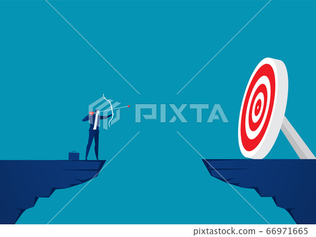 Businessman top mountain with bow and arrow look at targets. vector illustration. 66971665