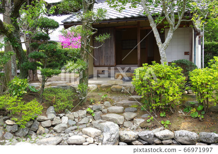 View of the standing trees and buildings in the garden of Hagi Old Yukawa House 66971997