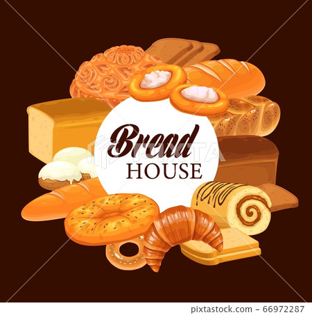Sweet pastry and bread round vector banner 66972287