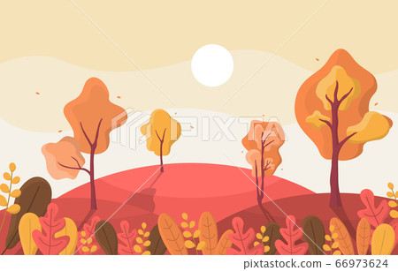Autumn Fall Season Tree Golden Yellow Hill 66973624