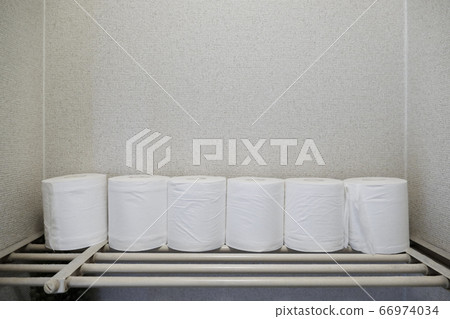 Extra toilet paper lined up in the toilet 66974034