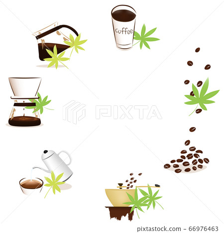 咖啡和新鮮的綠色圓形框架背景圖 66976463