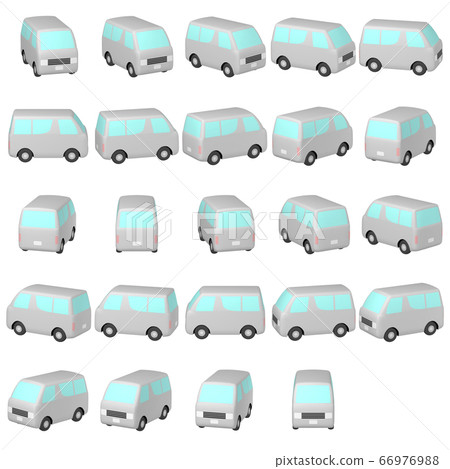 Illustration material Deformed car Light gray one-box car multi-angle cut collection Illustration material Deformed car Light gray one-box car multi-angle cut collection 66976988