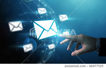 Businessman hand pointing e-mail enverlope icon Businessman hand pointing e-mail enverlope icon 66977595