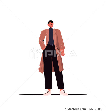 young man in casual trendy clothes male cartoon character standing pose full length 66979046