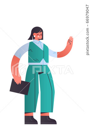 happy businesswoman holding folder attractive business woman office worker in casual clothes 66979047
