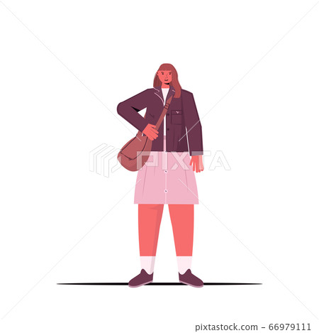 young woman in casual trendy clothes female cartoon character standing pose full length 66979111