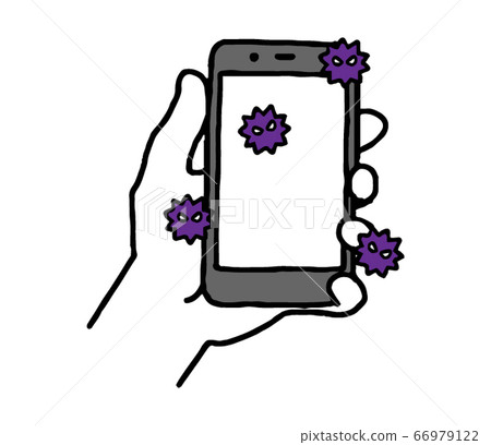 手拿著智能手機與病毒和細菌（簡單） 66979122