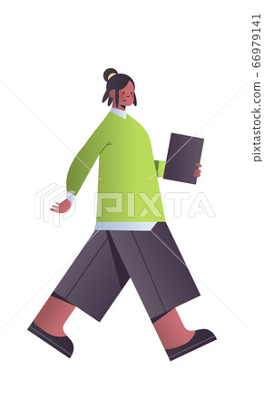 happy businesswoman holding folder african american business woman office worker in casual clothes 66979141