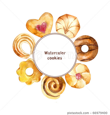 Frame with watercolor cookies, biscuits Frame with watercolor cookies, biscuits 66979400