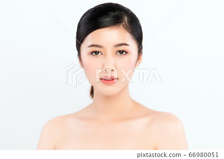 Beauty Woman face Portrait, Beautiful Young Asian Woman with Clean Fresh Healthy Skin 66980051