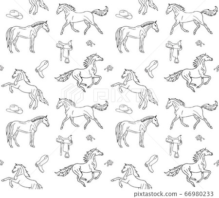 Vector seamless pattern of hand drawn horses - Stock Illustration ...