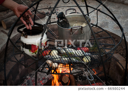 cooking on fire cooking on fire 66980244