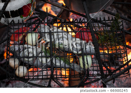 cooking on fire cooking on fire 66980245