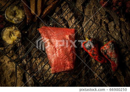 dish on a tree bark dish on a tree bark 66980250
