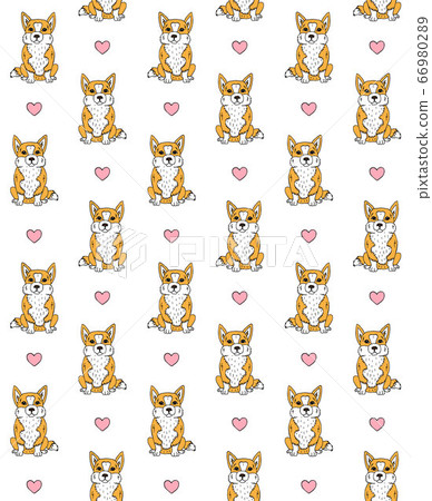 Vector seamless pattern of colored sketch corgi Vector seamless pattern of colored sketch corgi 66980289