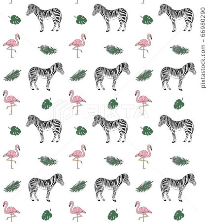 Vector seamless pattern of doodle zebra flamingo Vector seamless pattern of doodle zebra flamingo 66980290