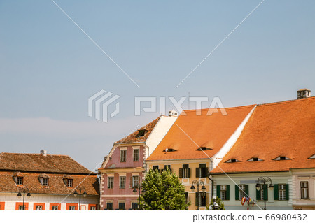 Medieval old town traditional houses in Sibiu, Romania 66980432