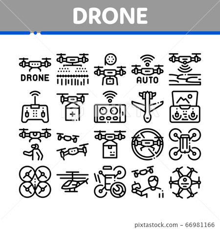 Drone Fly Quadrocopter Collection Icons Set Vector - Stock Illustration ...