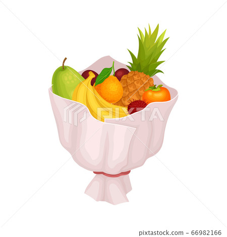 Ripe and Juicy Fruit Bunch or Bouquet Wrapped in Paper Vector Illustration Ripe and Juicy Fruit Bunch or Bouquet Wrapped in Paper Vector Illustration 66982166