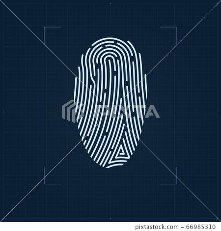 Fingerprint scan on blueprint mesh background 66985310