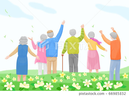 Start a new life concept, happy group of people from the back illustration 007 66985832