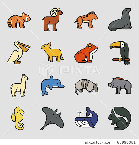 Set of different animals icon flat style illustration 011 66986091