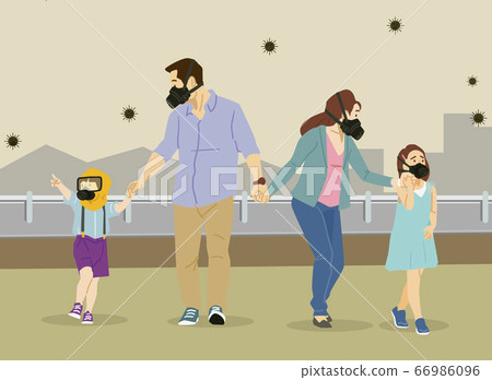 Air pollution concept, people face wearing masks illustration 005 Air pollution concept, people face wearing masks illustration 005 66986096