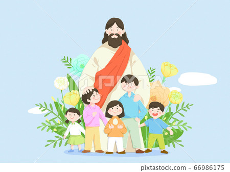 Catholic religion concept, Jesus with people... - Stock Illustration ...