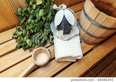 Interior details Finnish sauna steam room with Interior details Finnish sauna steam room with 66986393