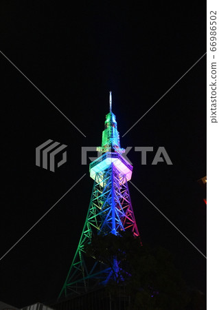 Nagoya TV Tower lit up in rainbow 66986502