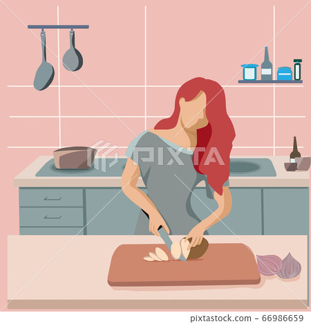 Woman housewife preparing food in the kitchen. Woman housewife preparing food in the kitchen. 66986659