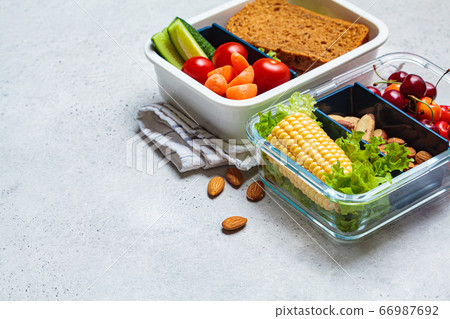 Lunch box with healthy fresh food.  66987692