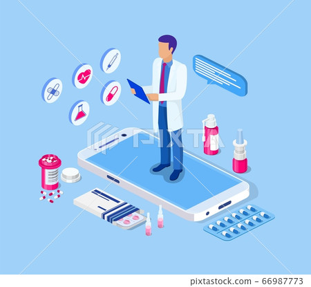 Online medicine healthcare isometric 66987773