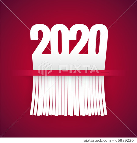 Paper 2020 Is Cut Into Shredder On Red Paper 2020 Is Cut Into Shredder On Red 66989220