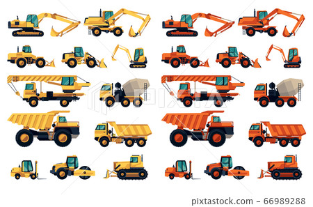 Flat design set of construction machinery and 66989288